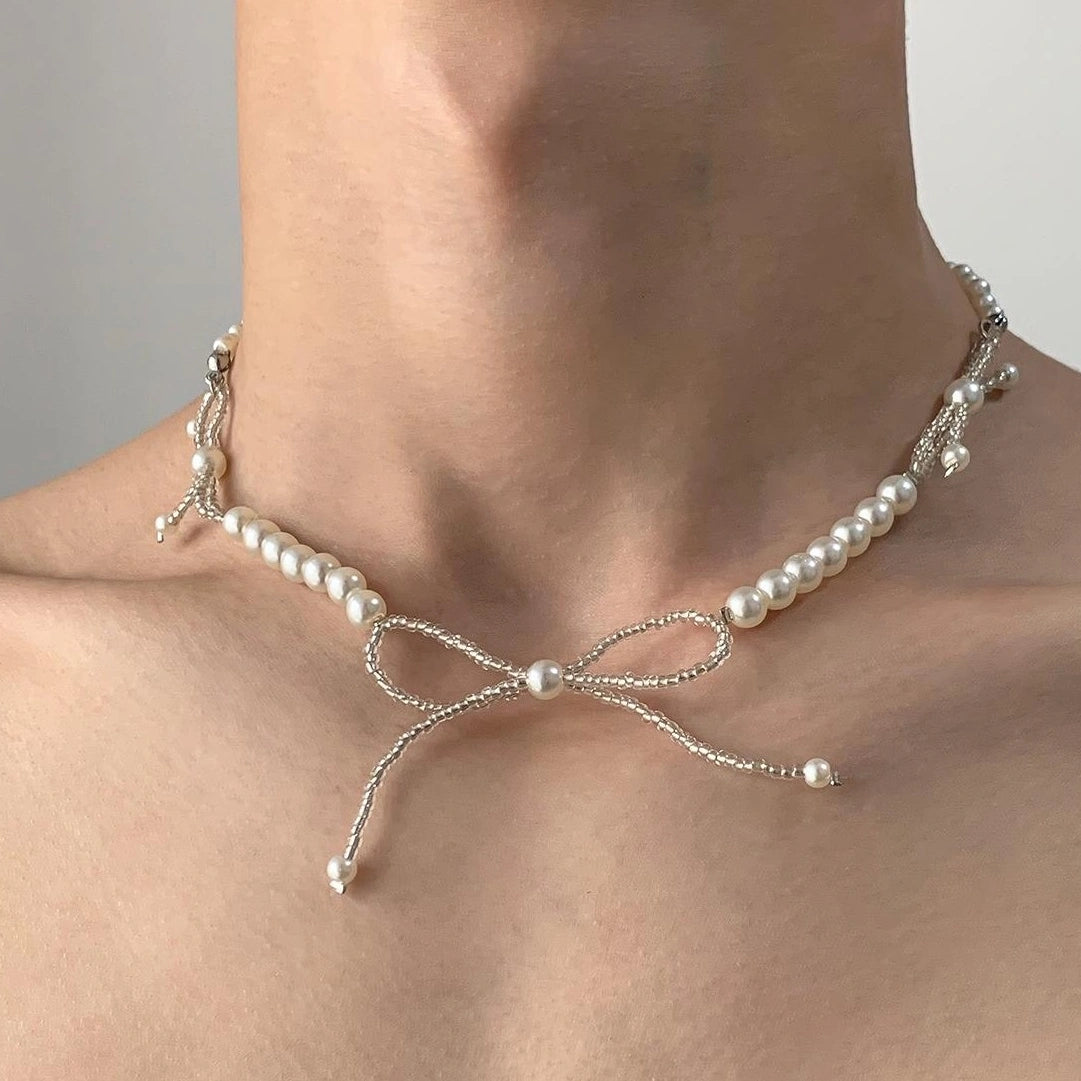 Accessories Pearl Bow Choker Necklace