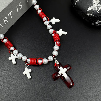 Accessories Pearl Cross Pendant Choker Necklace