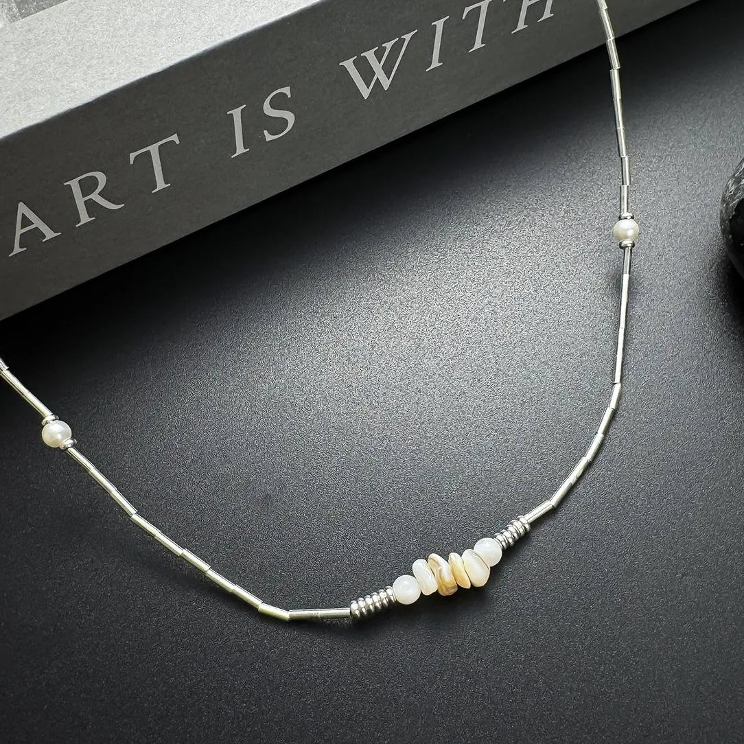 Accessories Pearl Crushed Stone Pendant Choker