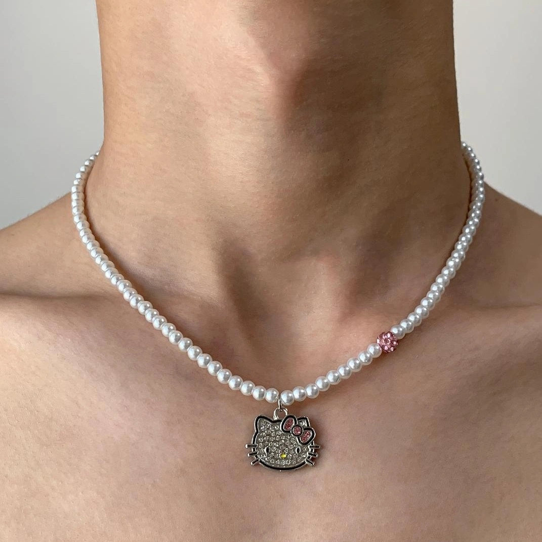 Accessories Pearl Kt Cat Pendant Choker Necklace