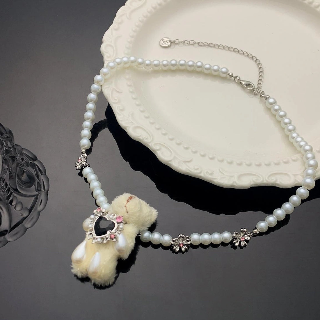 Accessories Pearl String Teddy Bear Choker Necklace