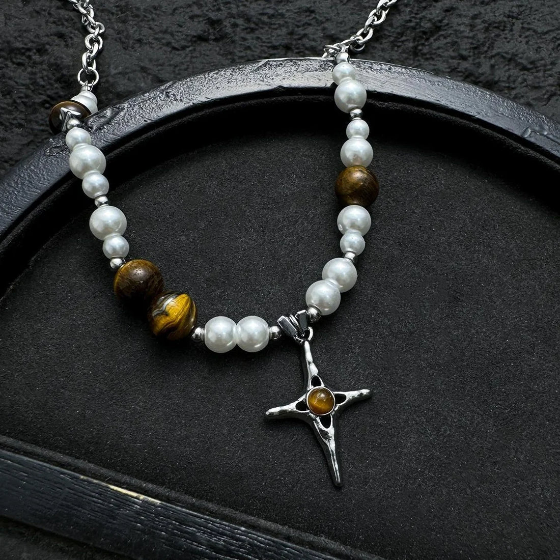 Accessories Pearl & Cat S Eye Cross Pendant Choker Necklace