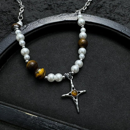 Accessories Pearl &amp; Cat S Eye Cross Pendant Choker Necklace