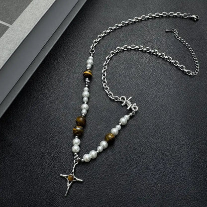 Accessories Pearl &amp; Cat S Eye Cross Pendant Choker Necklace