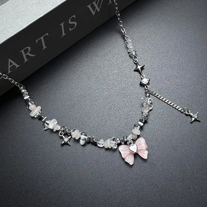 Accessories Pink Bow Fringe Beaded Choker Necklace