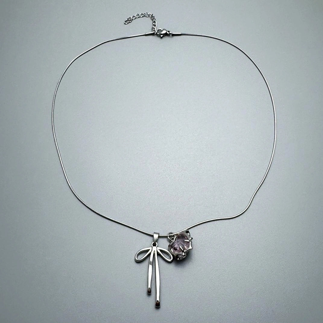 Accessories Pink Bow Heart Pendant Necklace
