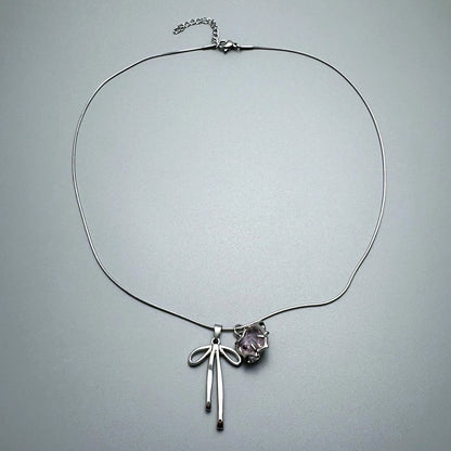 Accessories Pink Bow Heart Pendant Necklace