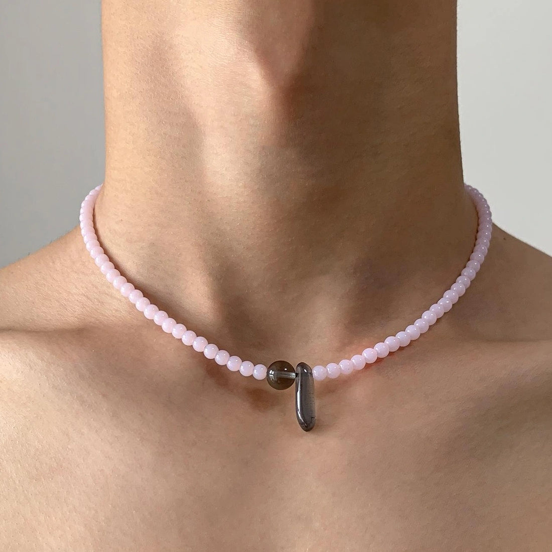 Accessories Pink Crystal Beaded Necklace With Stone Pendant