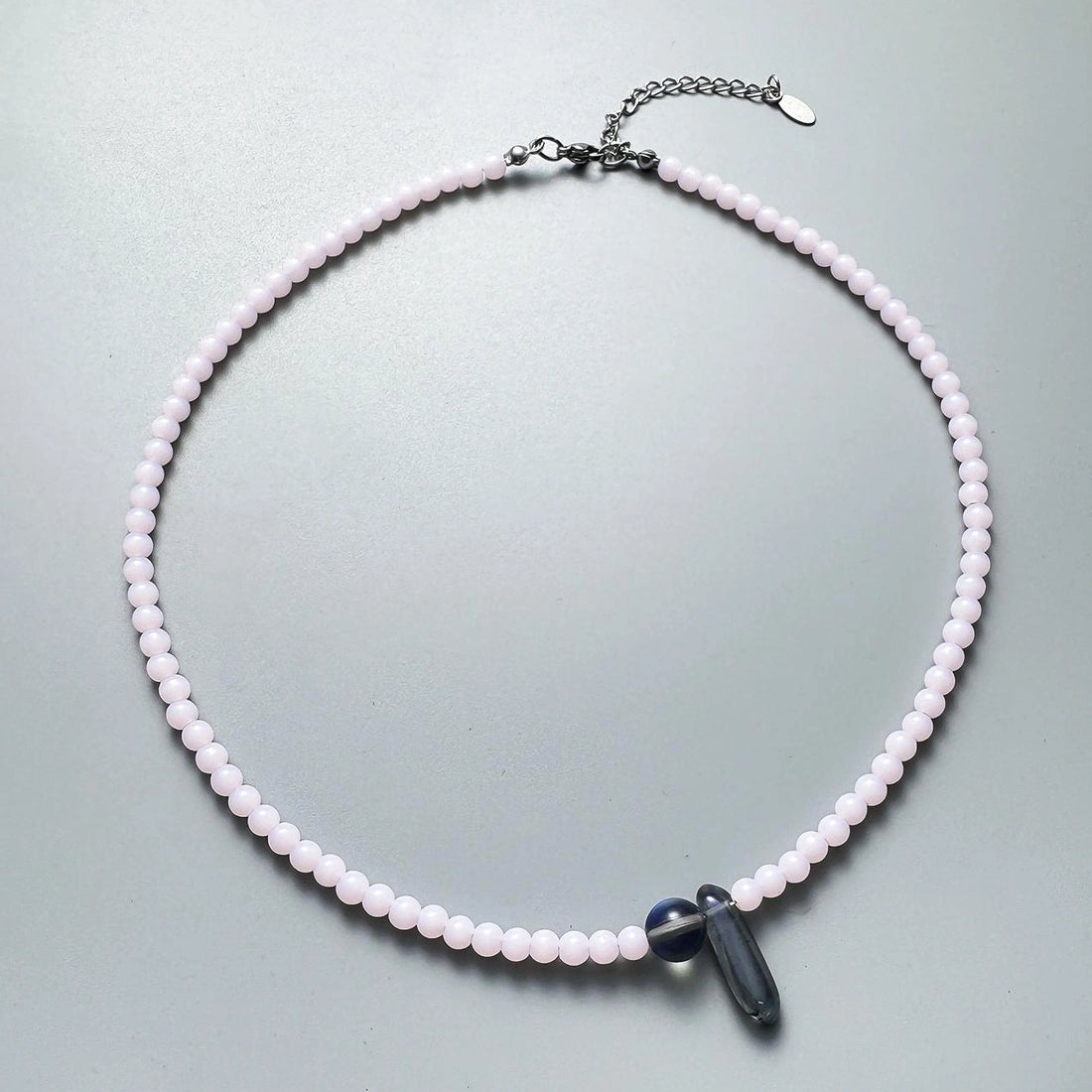Accessories Pink Crystal Beaded Necklace With Stone Pendant