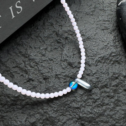 Accessories Pink Crystal Beaded Necklace With Stone Pendant