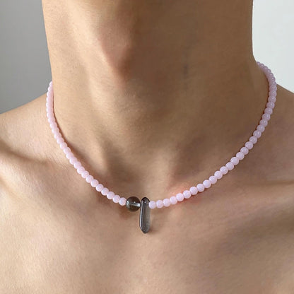 Accessories Pink Crystal Beaded Necklace With Stone Pendant