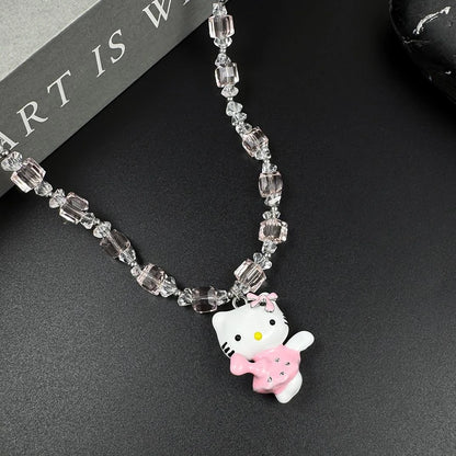 Accessories Pink Crystal Hello Kitty Beaded Pendant Necklace
