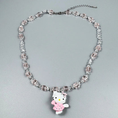 Accessories Pink Crystal Hello Kitty Beaded Pendant Necklace