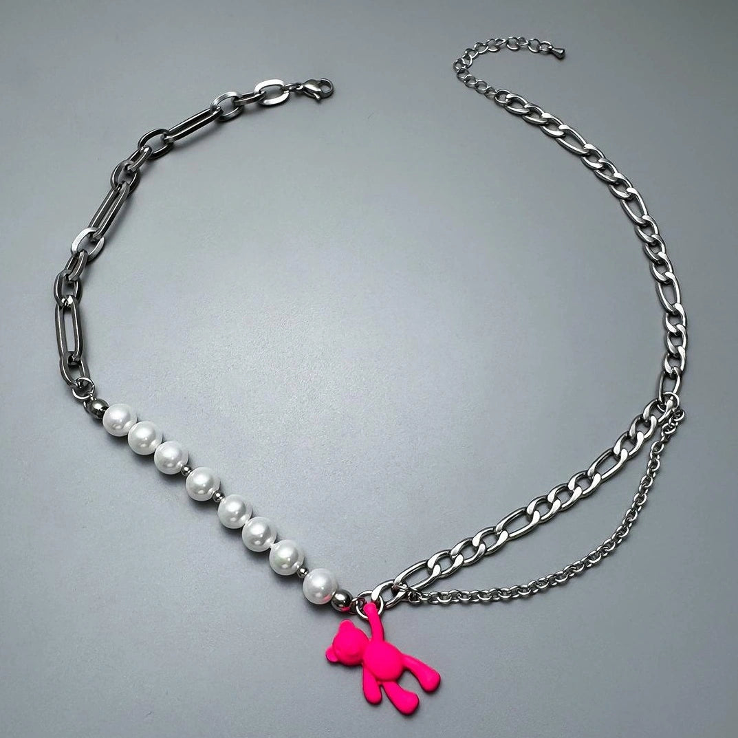 Accessories Pink Dopamine Bear Pearl Choker Necklace