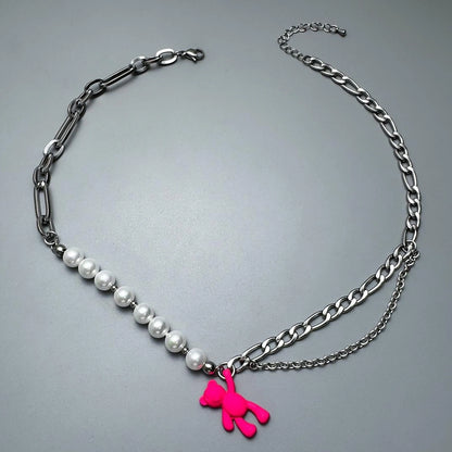 Accessories Pink Dopamine Bear Pearl Choker Necklace