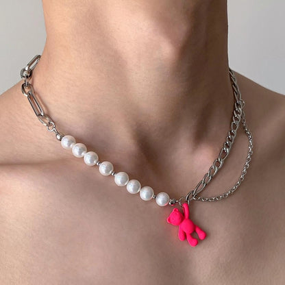 Accessories Pink Dopamine Bear Pearl Choker Necklace