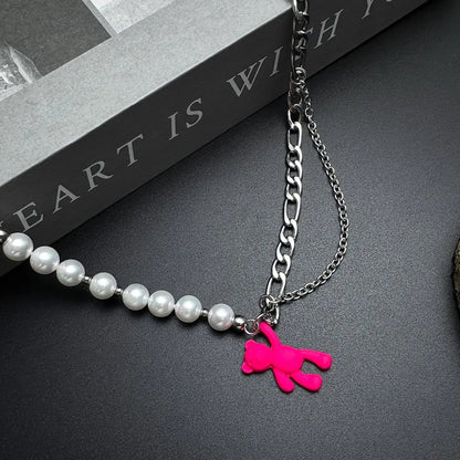 Accessories Pink Dopamine Bear Pearl Choker Necklace