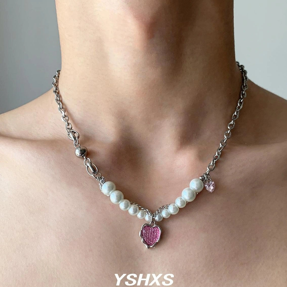Accessories Pink Heart Pearl Pendant Necklace