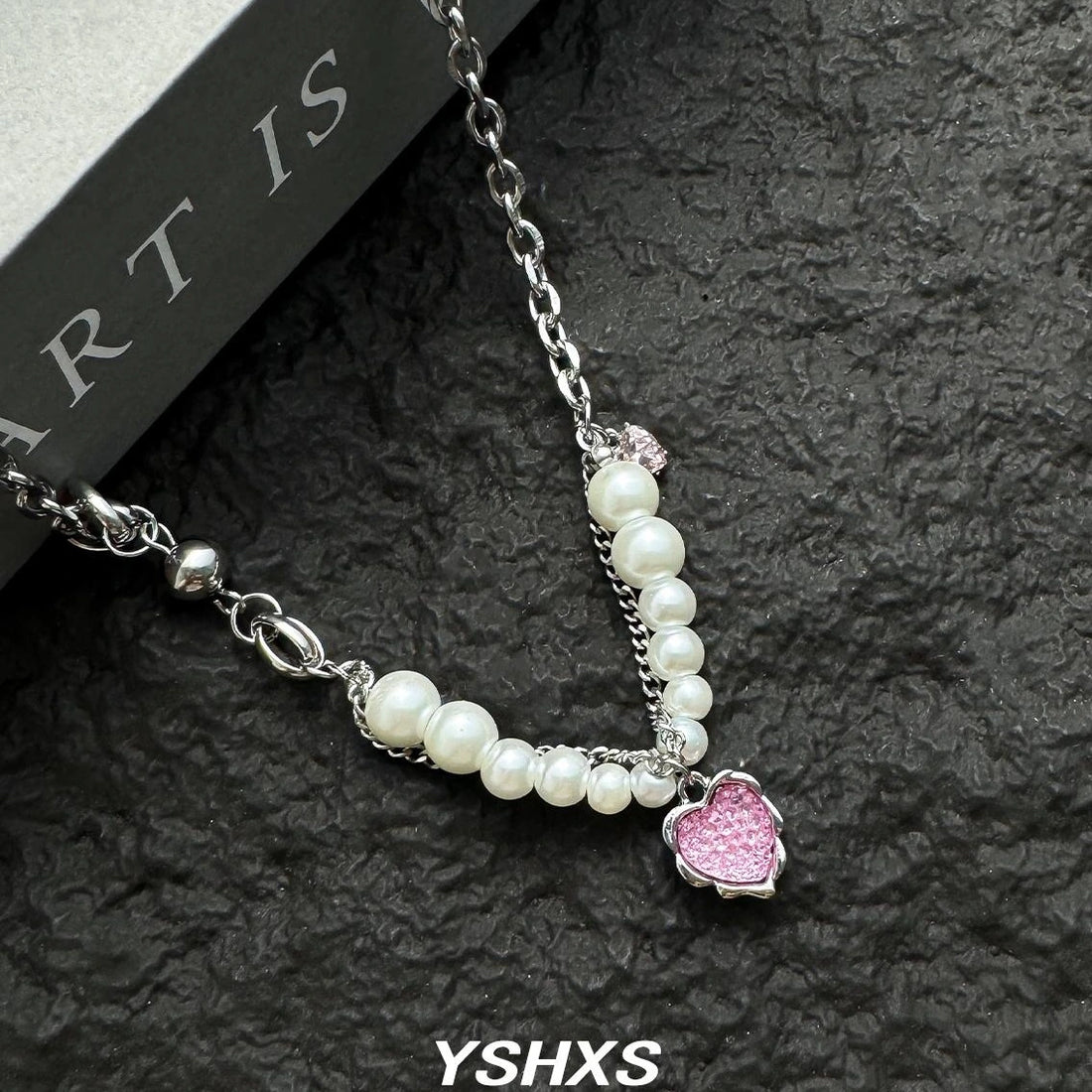 Accessories Pink Heart Pearl Pendant Necklace