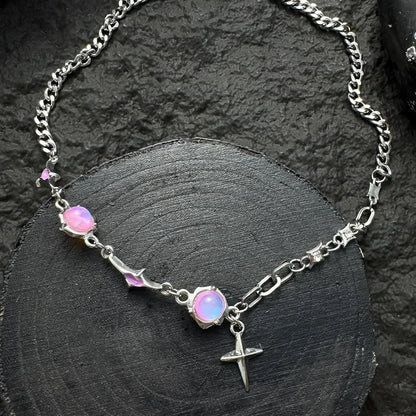 Accessories Pink Rhinestone Four Pointed Star Layered Necklace