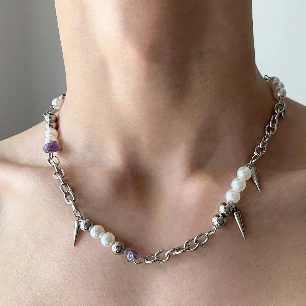 Accessories Punk Pearl Rivet Necklace