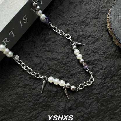Accessories Punk Pearl Rivet Necklace