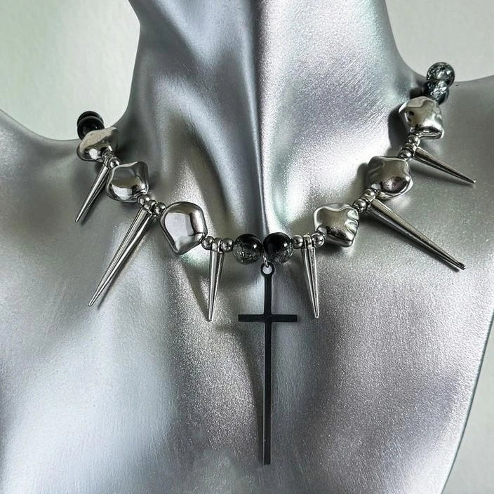 Accessories Punk Rivet Cross Choker Y2k Metal Necklace