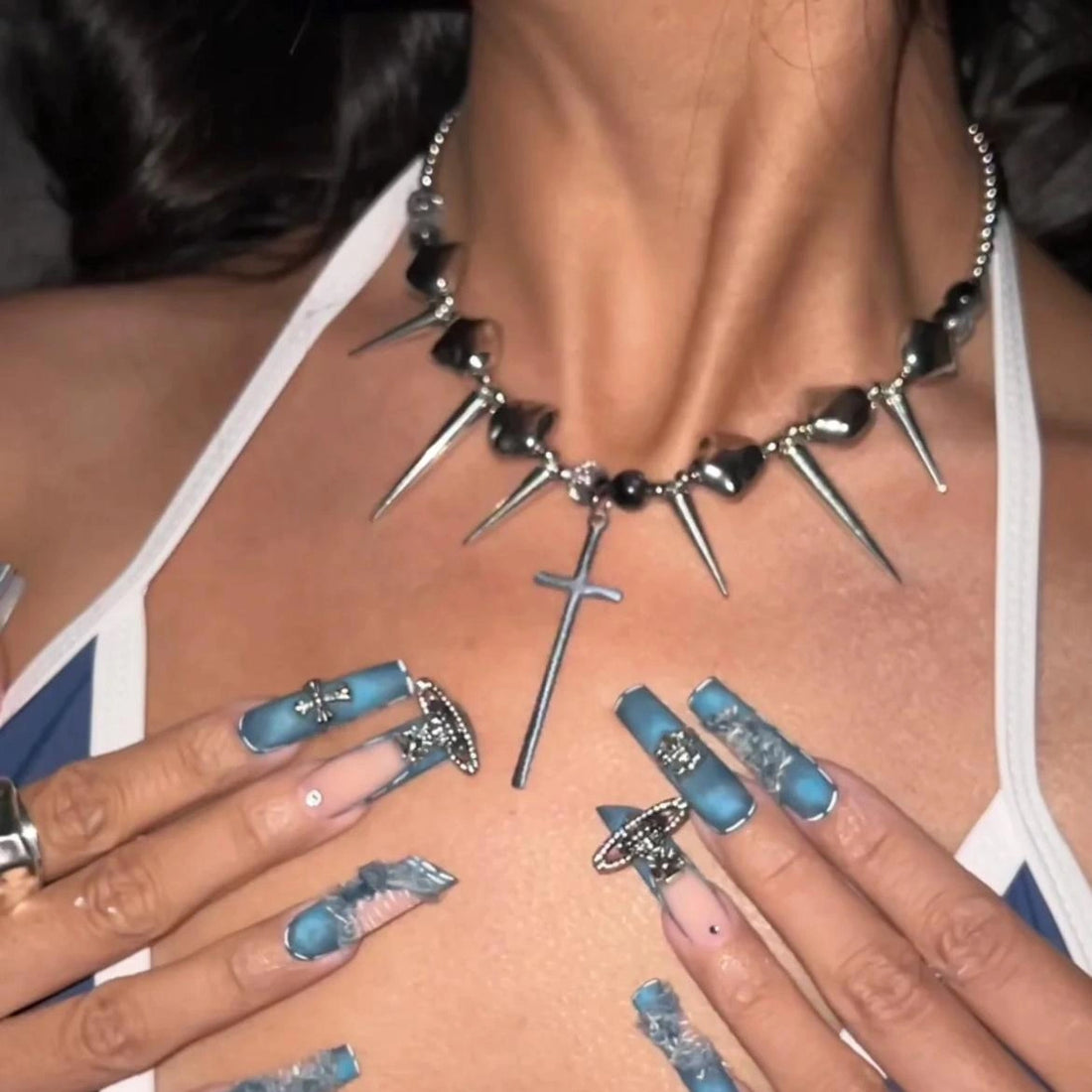 Accessories Punk Rivet Cross Choker Y2k Metal Necklace