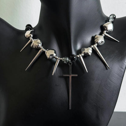 Accessories Punk Rivet Cross Choker Y2k Metal Necklace