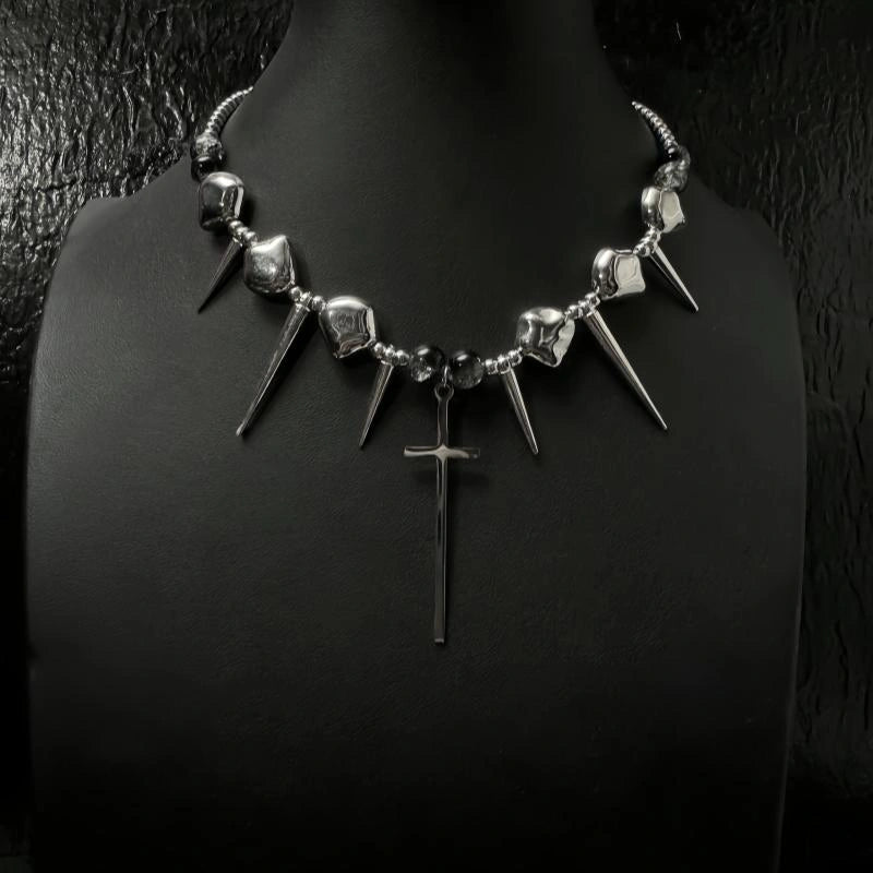 Accessories Punk Rivet Cross Choker Y2k Metal Necklace