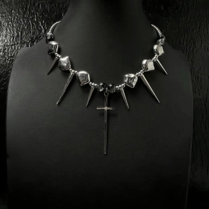 Accessories Punk Rivet Cross Choker Y2k Metal Necklace