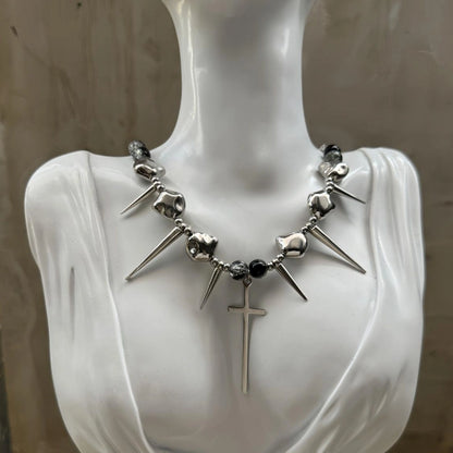 Accessories Punk Rivet Cross Choker Y2k Metal Necklace