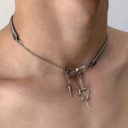 Accessories Punk Spike Pendant Hollow Heart Snake Chain Necklace