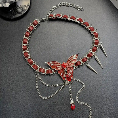 Accessories Red Butterfly Studded Chain Leather Choker