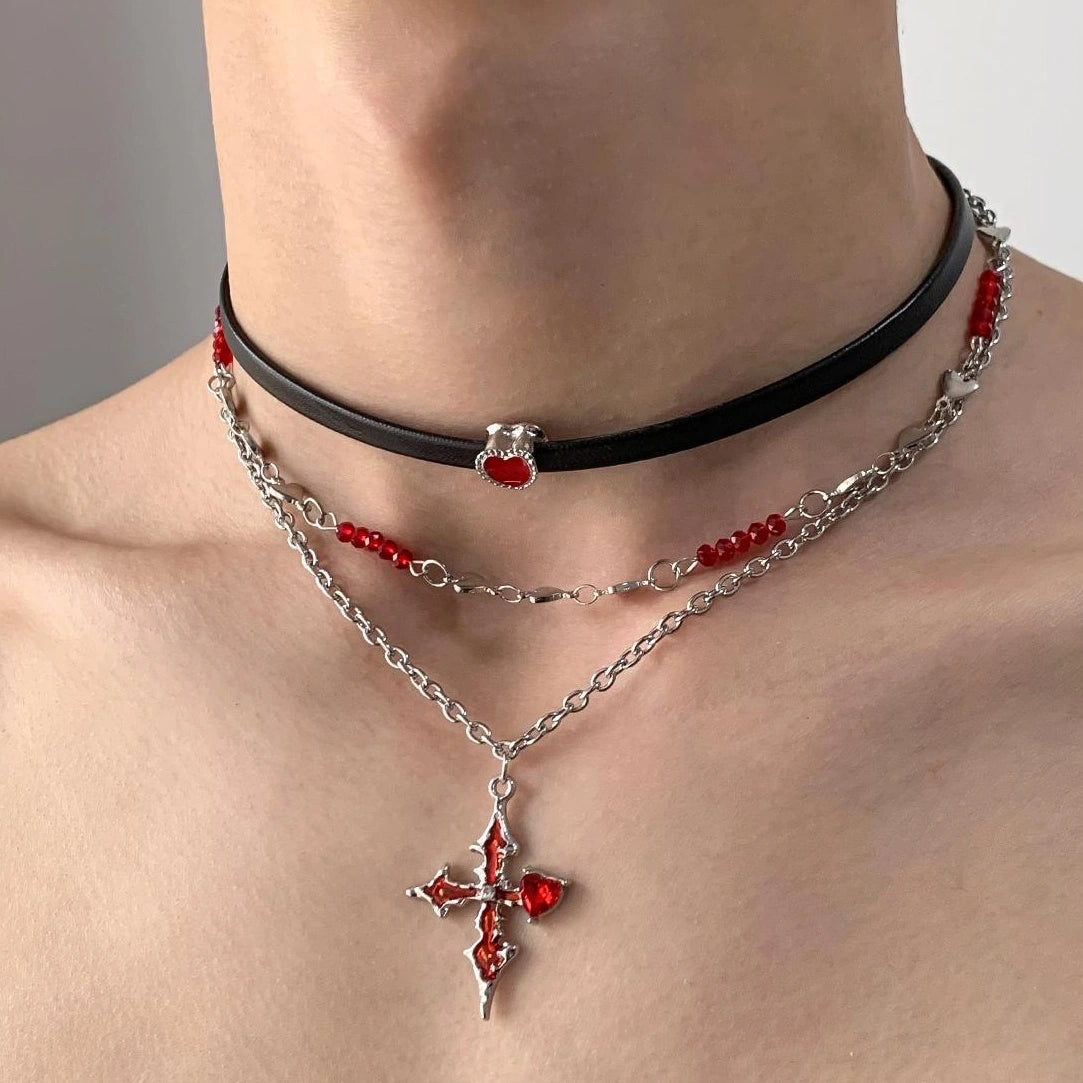 Accessories Red Cross Heart Choker Necklace