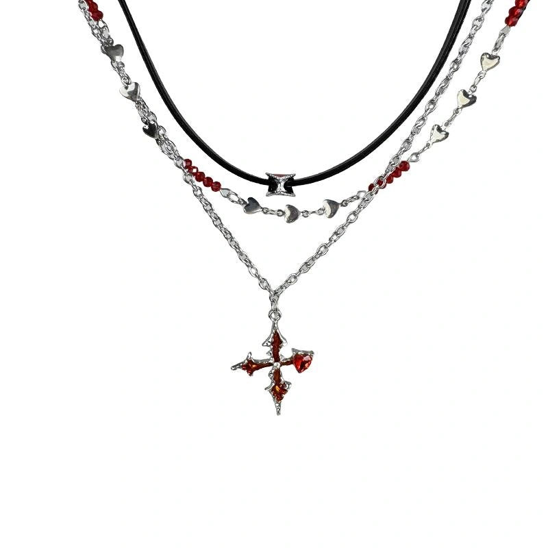 Accessories Red Cross Heart Choker Necklace