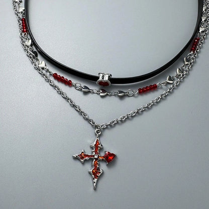 Accessories Red Cross Heart Choker Necklace