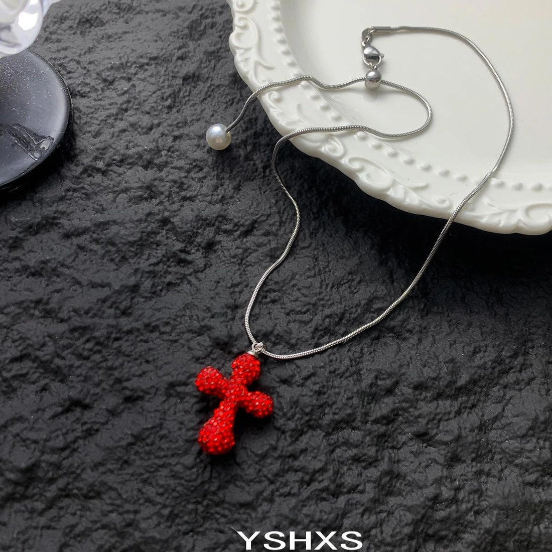 Accessories Red Cross Pendant Crystal Choker Necklace
