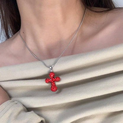 Accessories Red Cross Pendant Crystal Choker Necklace