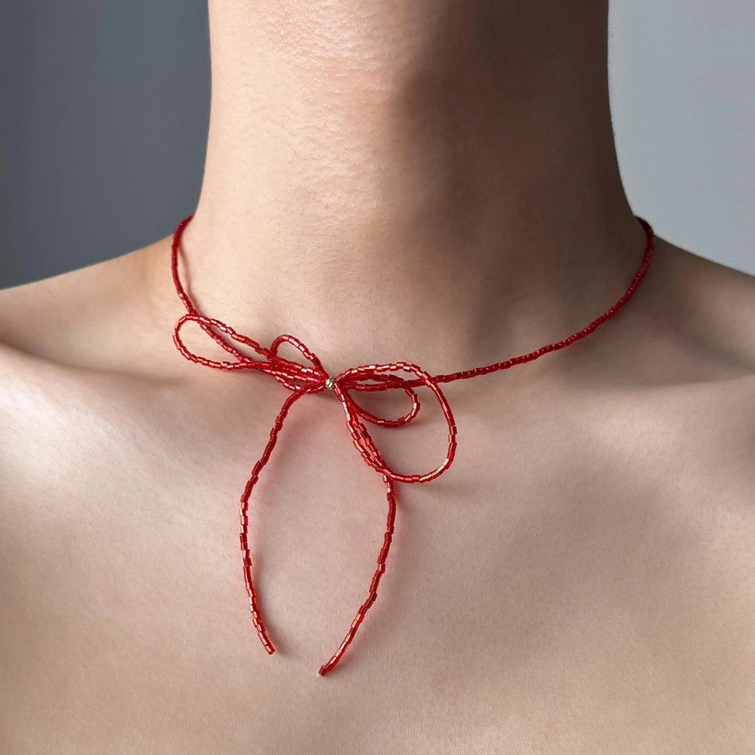 Accessories Red Crystal Bow Choker Necklace