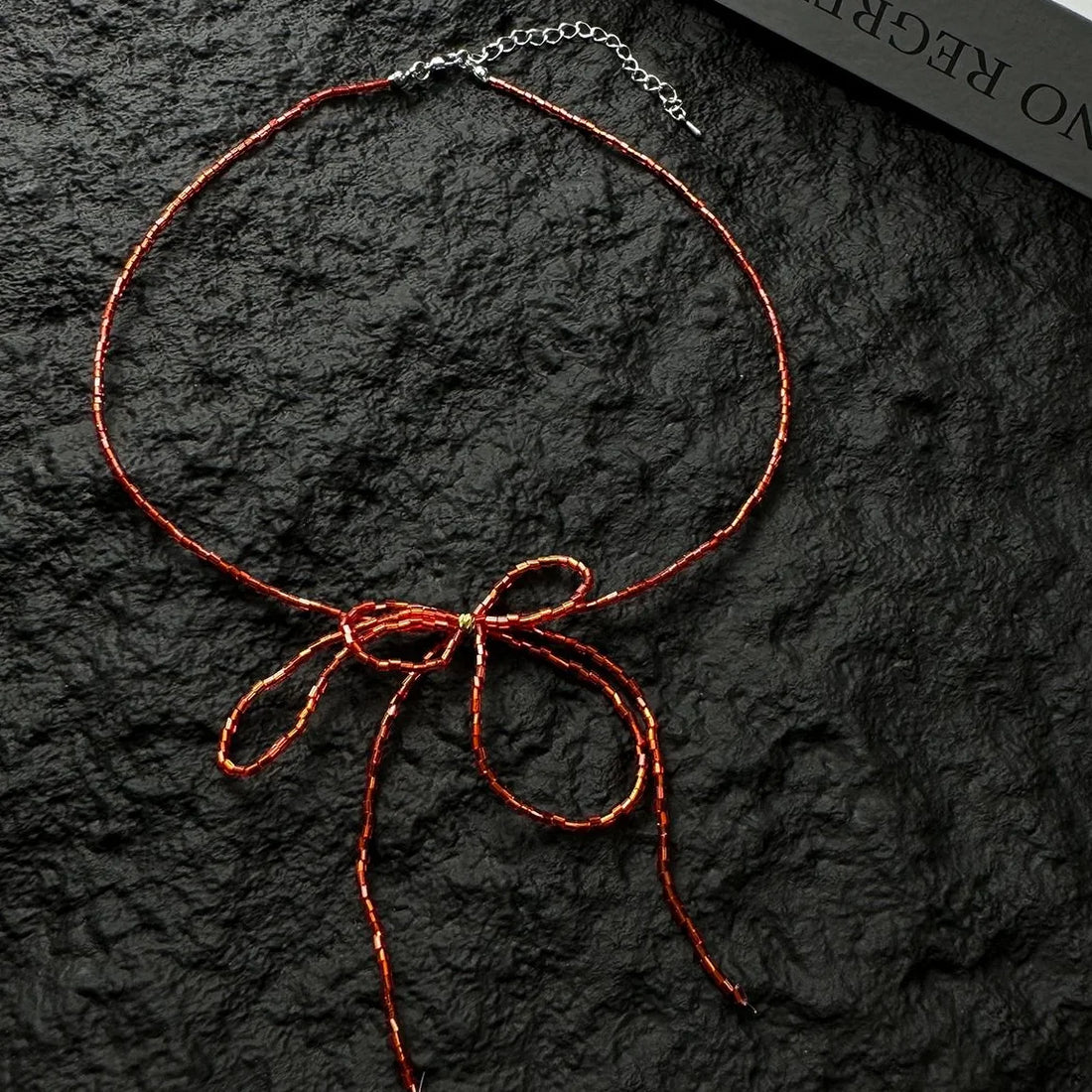 Accessories Red Crystal Bow Choker Necklace