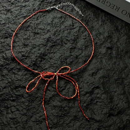 Accessories Red Crystal Bow Choker Necklace
