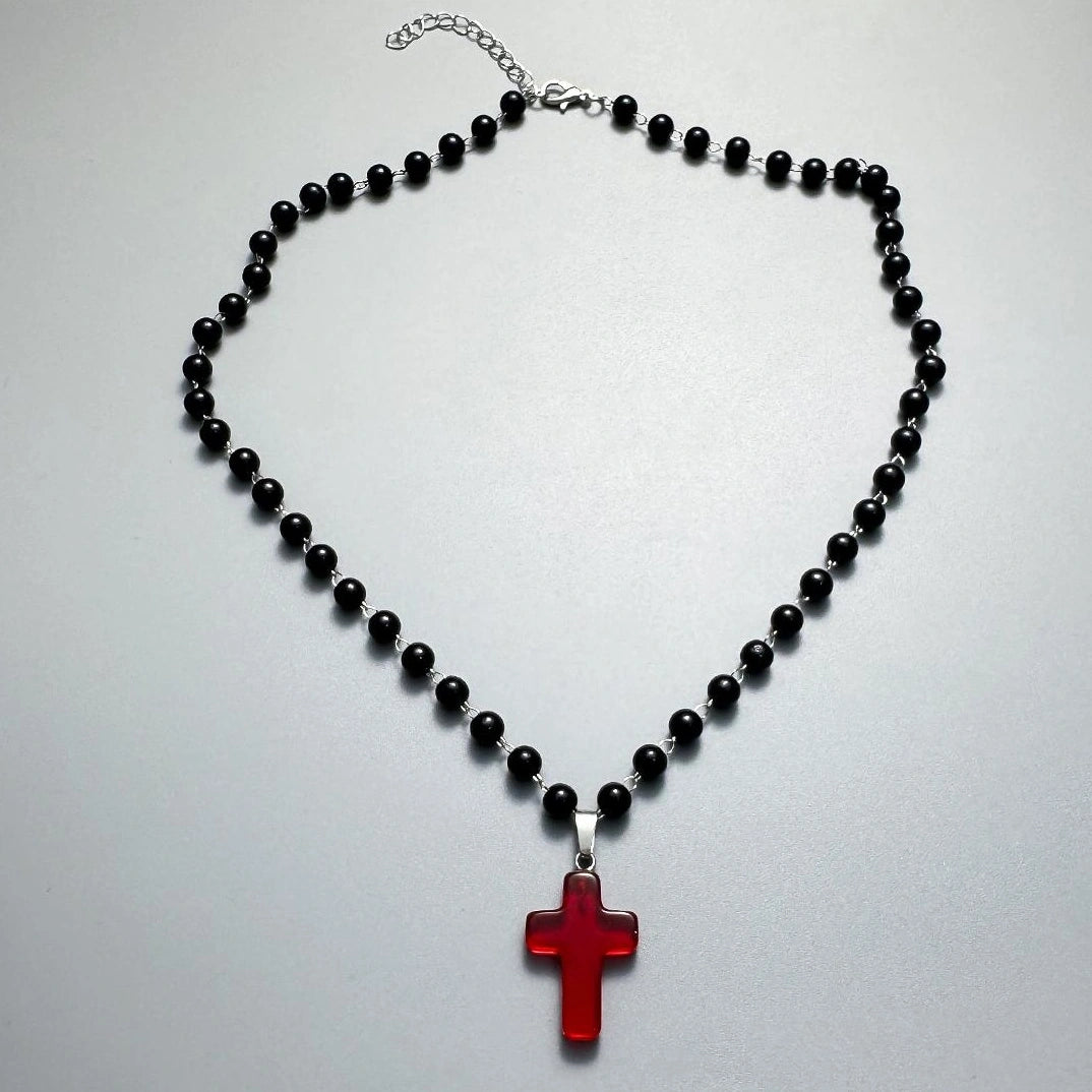 Accessories Red Crystal Cross Beaded Choker Necklace