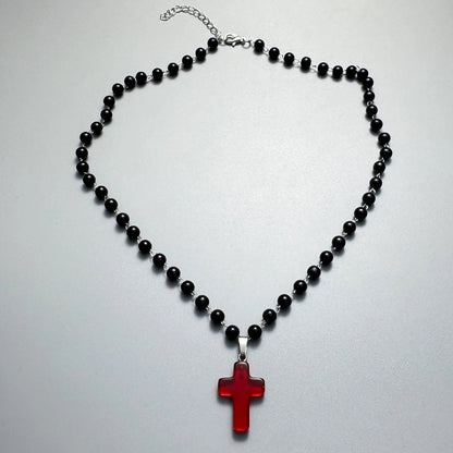 Accessories Red Crystal Cross Beaded Choker Necklace