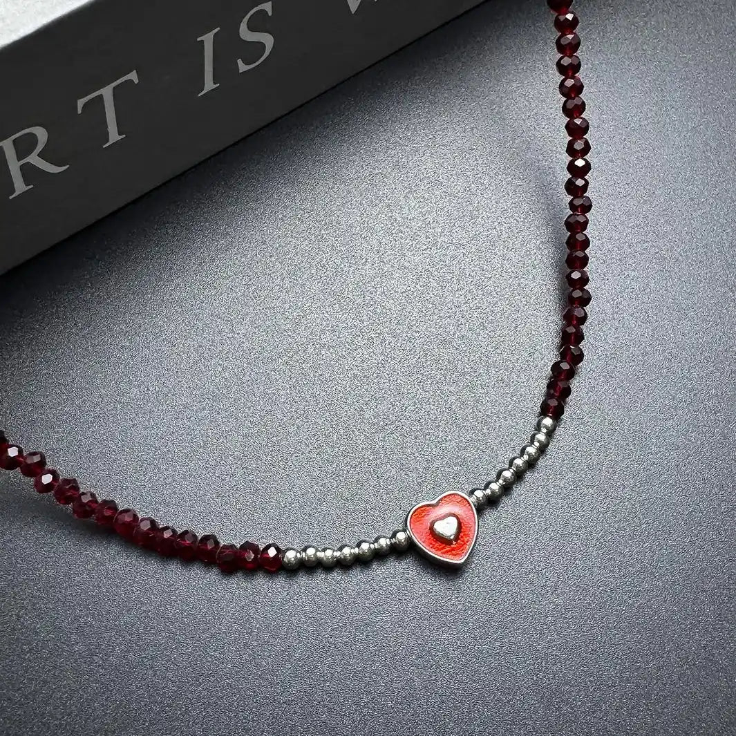 Accessories Red Crystal Heart Beaded Chain Necklace