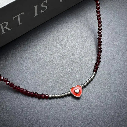 Accessories Red Crystal Heart Beaded Chain Necklace