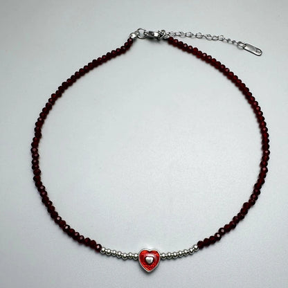 Accessories Red Crystal Heart Beaded Chain Necklace