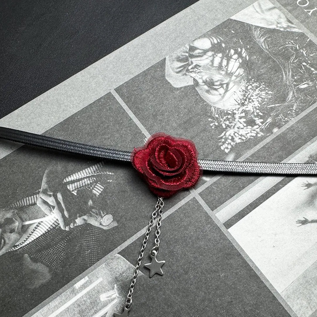 Accessories Red Flower Choker With Black Tassel