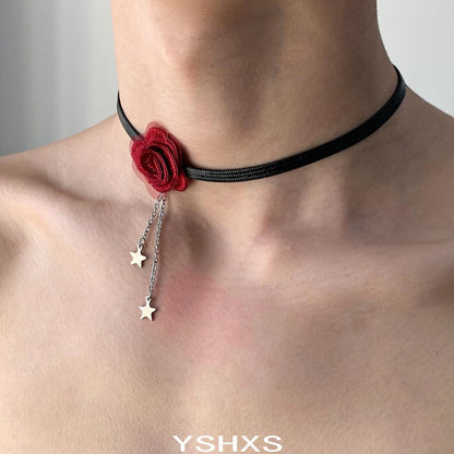 Red Flower Choker With Black Tassel
