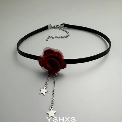 Accessories Red Flower Choker With Black Tassel
